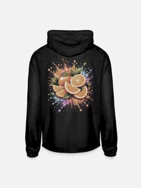 Orange Multicolor Citrus Splash Art - Unisex Lightweight Windbreaker Jacket - black - Back