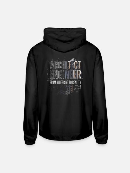 Blueprints to Reality: Architect Engineer - Unisex Lightweight Windbreaker Jacket - black - Back