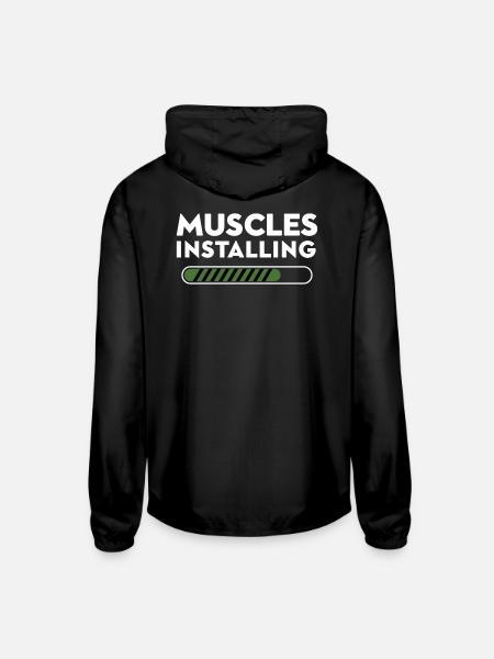 Muscles Installing Progress - Unisex Lightweight Windbreaker Jacket - black
