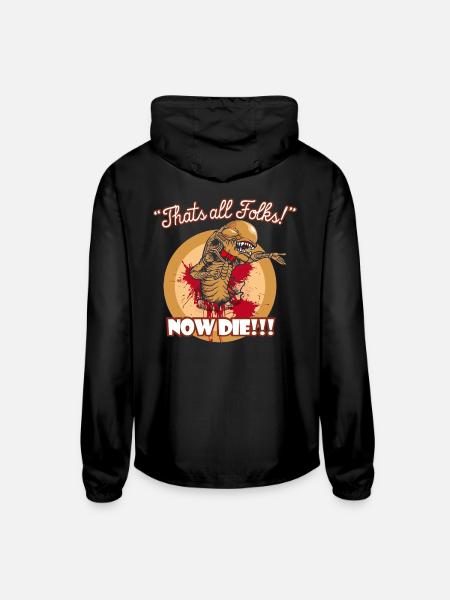 Thats all folks Now die shirt - Unisex Lightweight Windbreaker Jacket - black