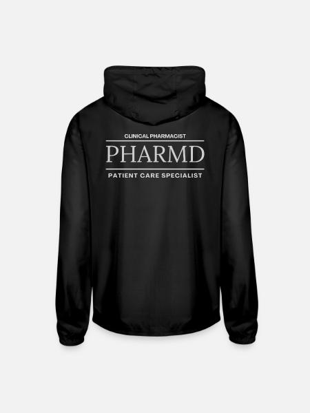 PhARMD Clinical Pharmacist Emblem - Unisex Lightweight Windbreaker Jacket - black - Back