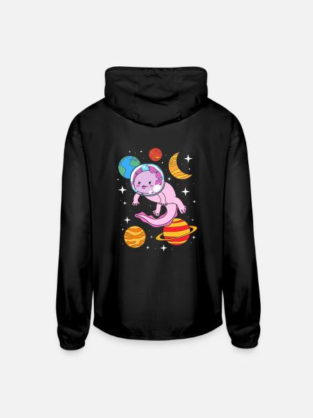 Axolotl Salamander Space Astronaut - Unisex Lightweight Windbreaker Jacket - black - Back