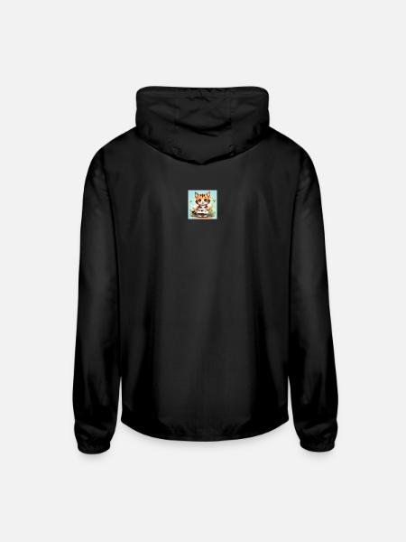 Adorable Winking Cat Friend Design - Unisex Lightweight Windbreaker Jacket - black