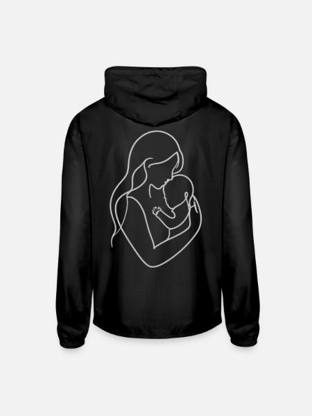 Line Art Mother and Baby - Unisex Lightweight Windbreaker Jacket - black