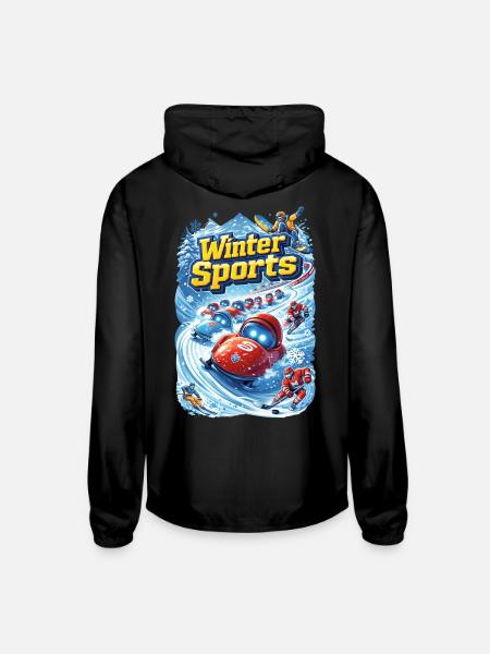 Winter Sports Themed Hoodies - Unisex Lightweight Windbreaker Jacket - black - Back