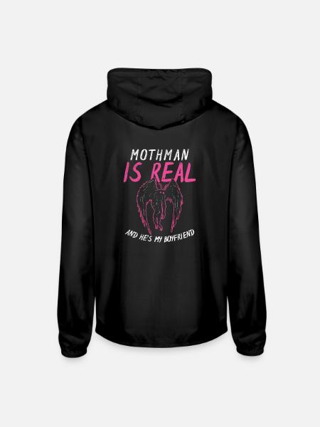 Mothman Is My Boyfriend For Cryptid Lover - Unisex Lightweight Windbreaker Jacket - black - Back