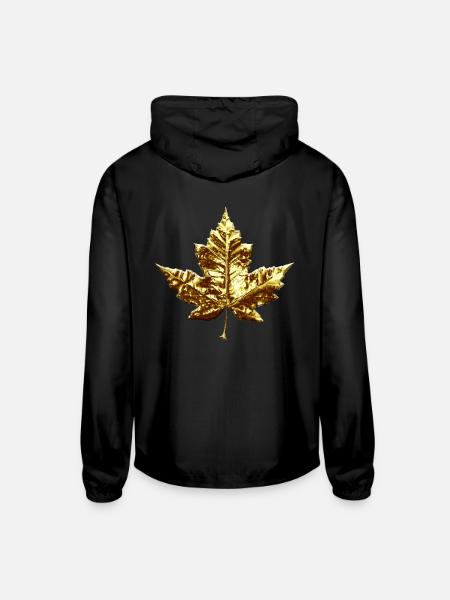 Gold Canada Maple Leaf Souvenirs Gifts - Unisex Lightweight Windbreaker Jacket - black - Back