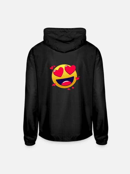 Heart eyes smiley present gift idea - Unisex Lightweight Windbreaker Jacket - black - Back