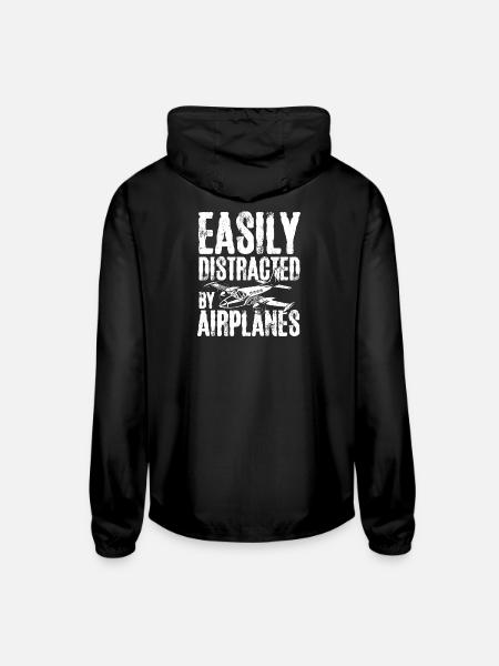 Easily distracted by airplanes - Unisex Lightweight Windbreaker Jacket - black - Back