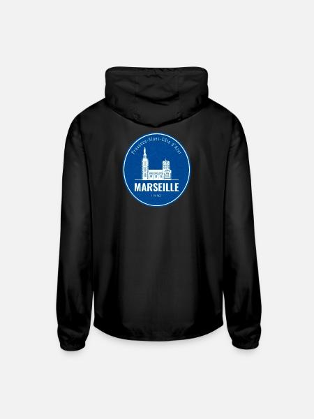 Blue Marseille Landmark Patch - Unisex Lightweight Windbreaker Jacket - black