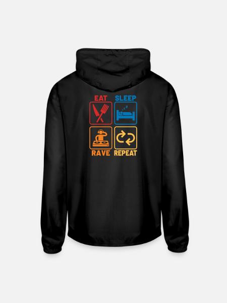 Eat sleep rave repeat - Unisex Lightweight Windbreaker Jacket - black - Back