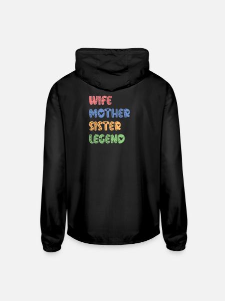 wife mother sister legend, Mothers Day Present Ide - Unisex Lightweight Windbreaker Jacket - black - Back