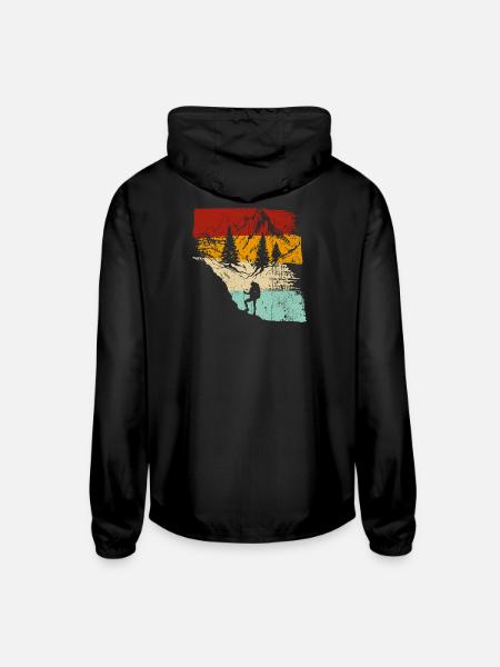 Retro Mountain Trek Silhouette - Unisex Lightweight Windbreaker Jacket - black - Back