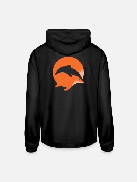 Fox or Dolphin in this fun optical illusion - Unisex Lightweight Windbreaker Jacket - black