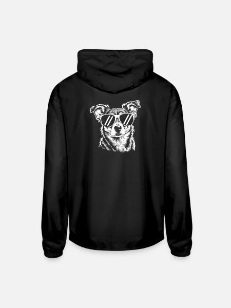 Border Collie Dog Wearing Sunglasses Vintage Pet - Unisex Lightweight Windbreaker Jacket - black