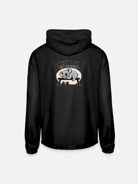 Rest Day Is a Lifestyle – Koala Gym Humor - Unisex Lightweight Windbreaker Jacket - black - Back