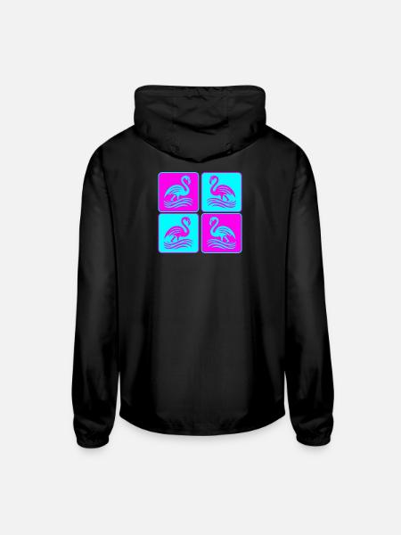 Flamingo Waves Pop Art - Unisex Lightweight Windbreaker Jacket - black