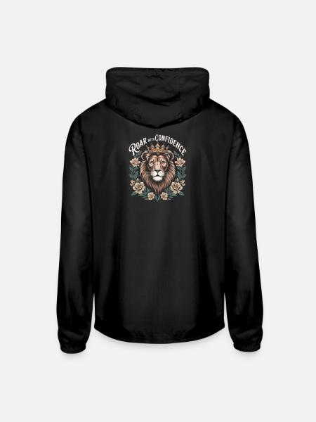 Roar with Confidence Crowned Lion - Unisex Lightweight Windbreaker Jacket - black