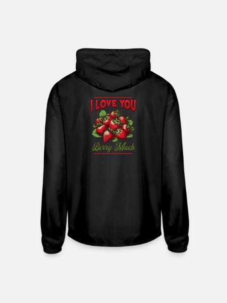 Strawberry Gardener - I Love You Berry Much - Unisex Lightweight Windbreaker Jacket - black - Back