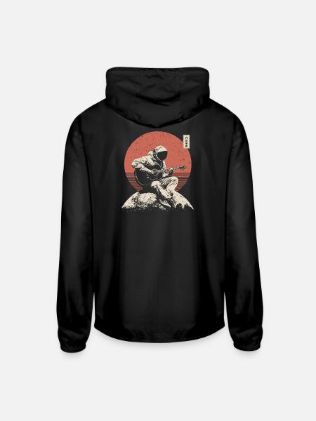 Astronaut Guitar on Lunar Sunset - Unisex Lightweight Windbreaker Jacket - black