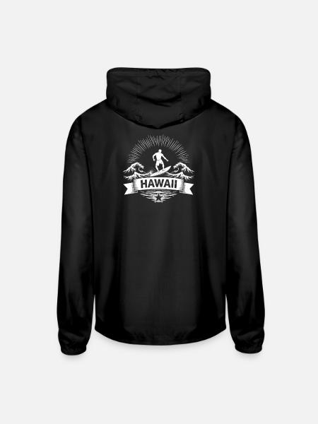 Hawaii Surf Sunburst Emblem - Unisex Lightweight Windbreaker Jacket - black