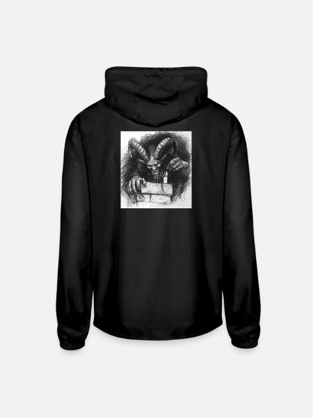 Horned Demon at Altar Sketch - Unisex Lightweight Windbreaker Jacket - black - Back