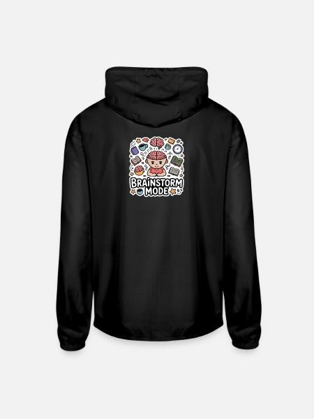 Brainstorm Mode Cartoon- Overthinking Design - Unisex Lightweight Windbreaker Jacket - black