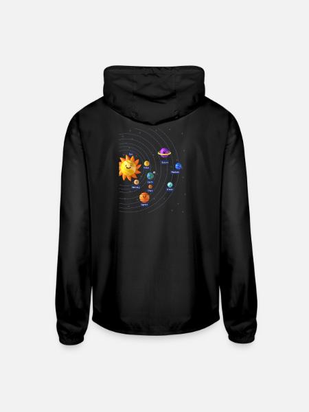 Sunny Solar System: Playful Planet Orbits - Unisex Lightweight Windbreaker Jacket - black - Back