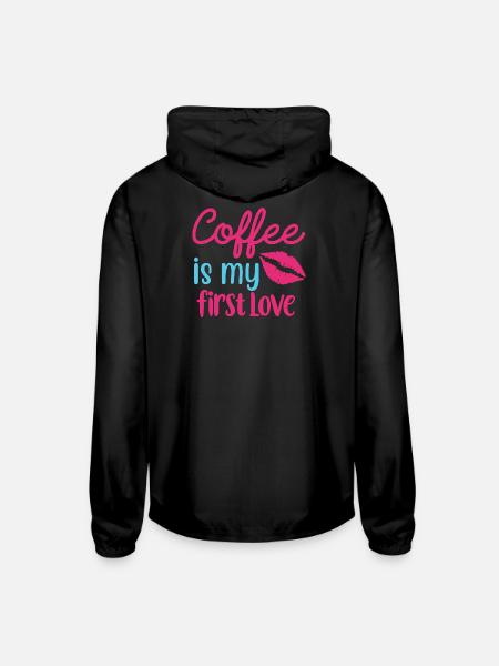 Coffee Is My First Love - Unisex Lightweight Windbreaker Jacket - black