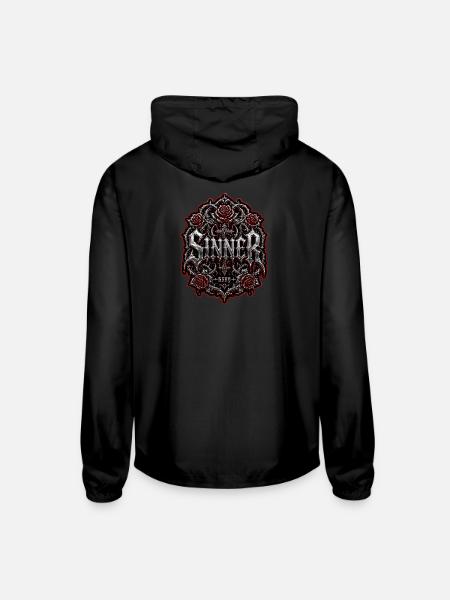 Sinner Gothic Chrome Streetwear Graphic - Unisex Lightweight Windbreaker Jacket - black
