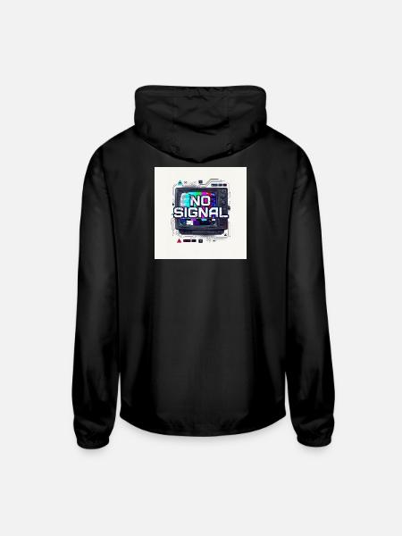 No Signal Glitch CRT Artwork - Unisex Lightweight Windbreaker Jacket - black - Back
