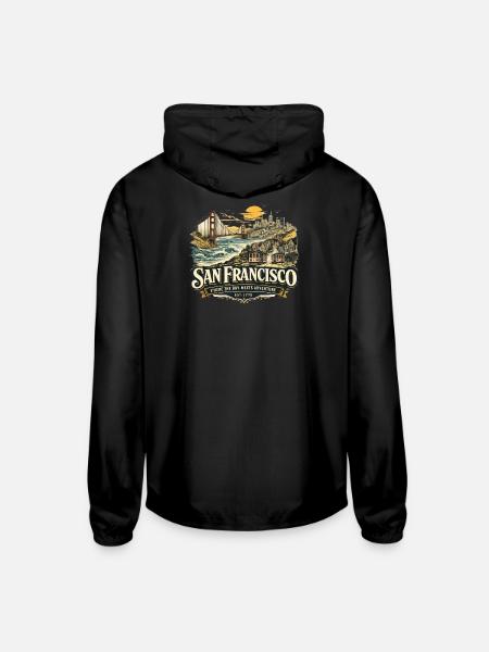 San Francisco Travel Poster | Golden Gate Bridge - Unisex Lightweight Windbreaker Jacket - black - Back