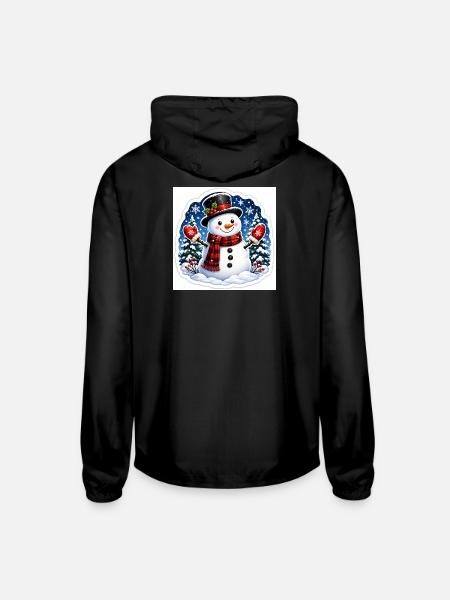 Snowman Plaid Scarf Winter Cheer - Unisex Lightweight Windbreaker Jacket - black - Back