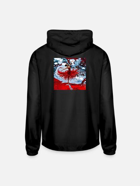 Crimson Dancer Over Marble Swirl - Unisex Lightweight Windbreaker Jacket - black - Back