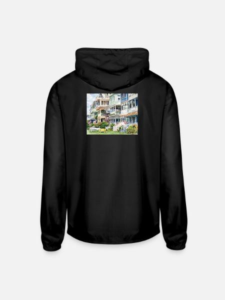 Ocean Grove NJ – Bicycles and Yellow Bench - Unisex Lightweight Windbreaker Jacket - black - Back