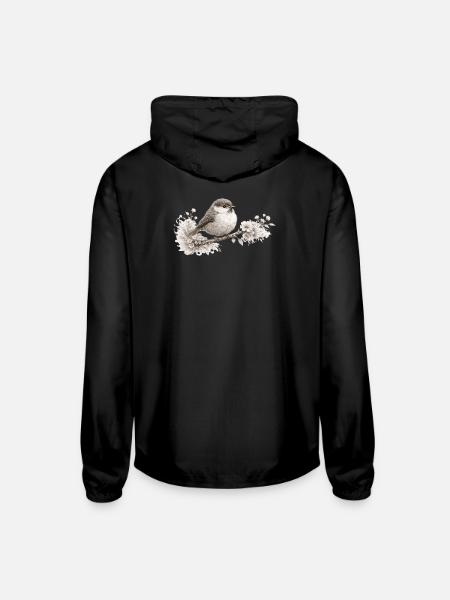 Small Bird in Bloom – Monochrome Woodland - Unisex Lightweight Windbreaker Jacket - black