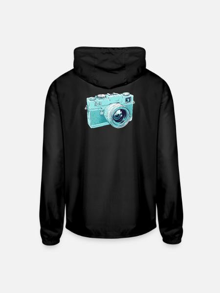Cyan Vintage Camera Illustration - Unisex Lightweight Windbreaker Jacket - black - Back