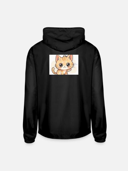 Waving Kawaii Orange Tabby - Unisex Lightweight Windbreaker Jacket - black