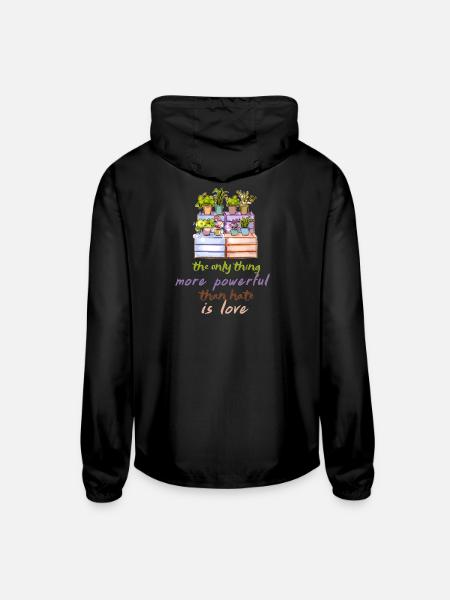 Love Over Hate Garden Plants mom gardener hobby  - Unisex Lightweight Windbreaker Jacket - black - Back