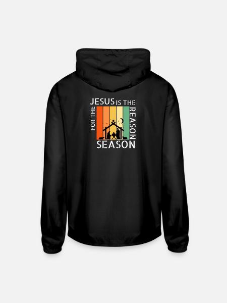 Retro Jesus is the Reason for the Season - Unisex Lightweight Windbreaker Jacket - black - Back