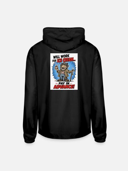Will Work for Ice Cream – Pay in Advance - Unisex Lightweight Windbreaker Jacket - black - Back