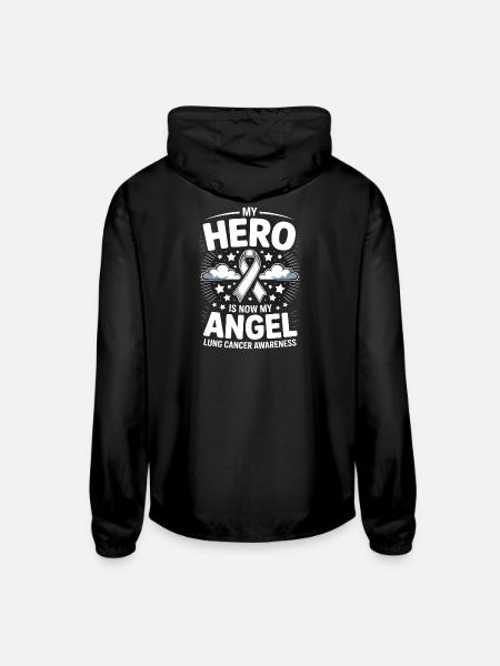 Lung Cancer Awareness Hero Design - Unisex Lightweight Windbreaker Jacket - black