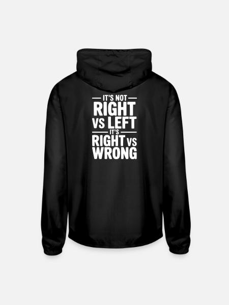 It's Not Right vs Left, It's Right vs Wrong - Unisex Lightweight Windbreaker Jacket - black - Back