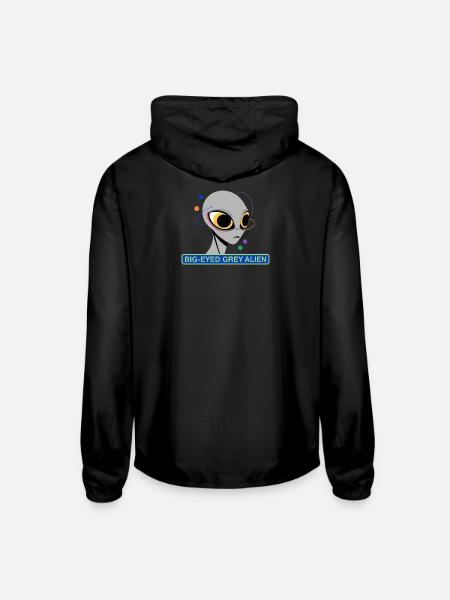 Big-Eyed Grey Alien Orbital Art - Unisex Lightweight Windbreaker Jacket - black - Back