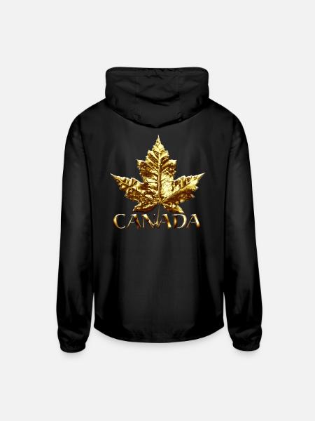 Gold Canada Maple Leaf Souvenir - Unisex Lightweight Windbreaker Jacket - black - Back