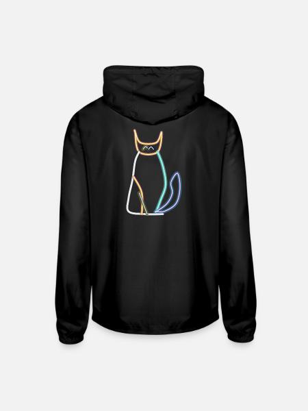 Neon Cat Silhouette with Scarf - Unisex Lightweight Windbreaker Jacket - black - Back