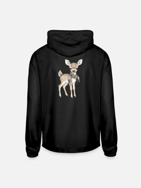 Boho Fawn with Jewelry Scarf - Unisex Lightweight Windbreaker Jacket - black - Back
