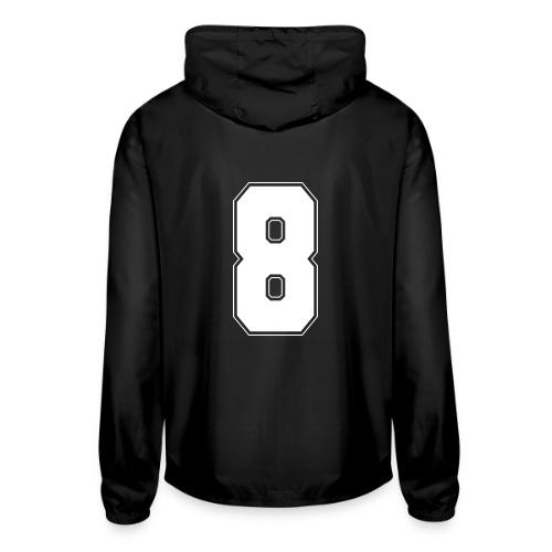 White Number 8 – Varsity Font - Unisex Lightweight Windbreaker Jacket