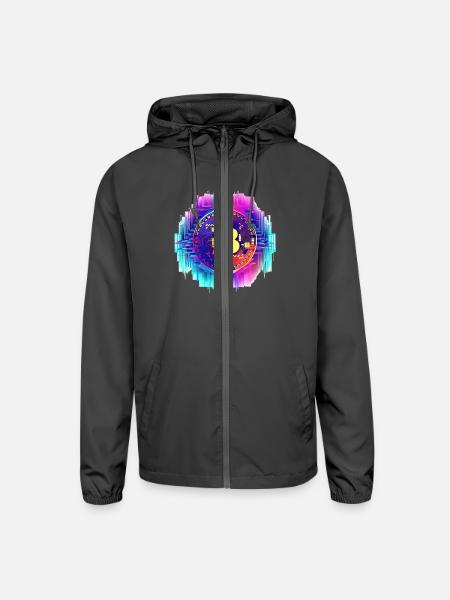 Vaporwave Bitcoin Digital Currency Coin Crypto Tra - Unisex Lightweight Windbreaker Jacket - graphite - Front
