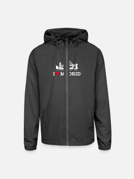 I Love Madrid Heart Flag Golden Gate Bridge Spain - Unisex Lightweight Windbreaker Jacket - graphite - Front